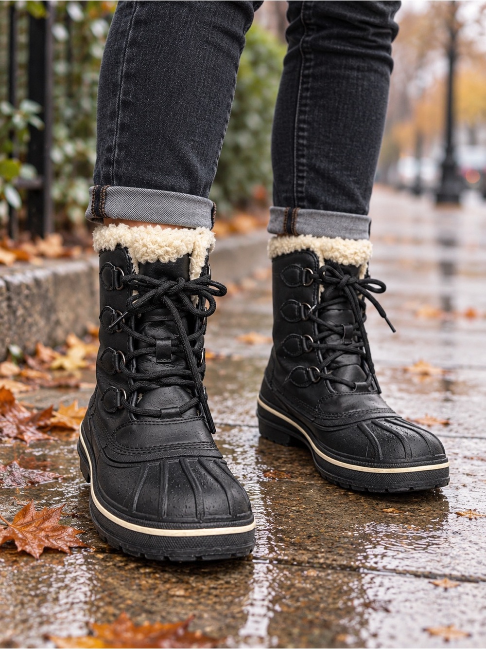 Crocs Waterproof Lace-Up Rain Boots with Fleece Trim